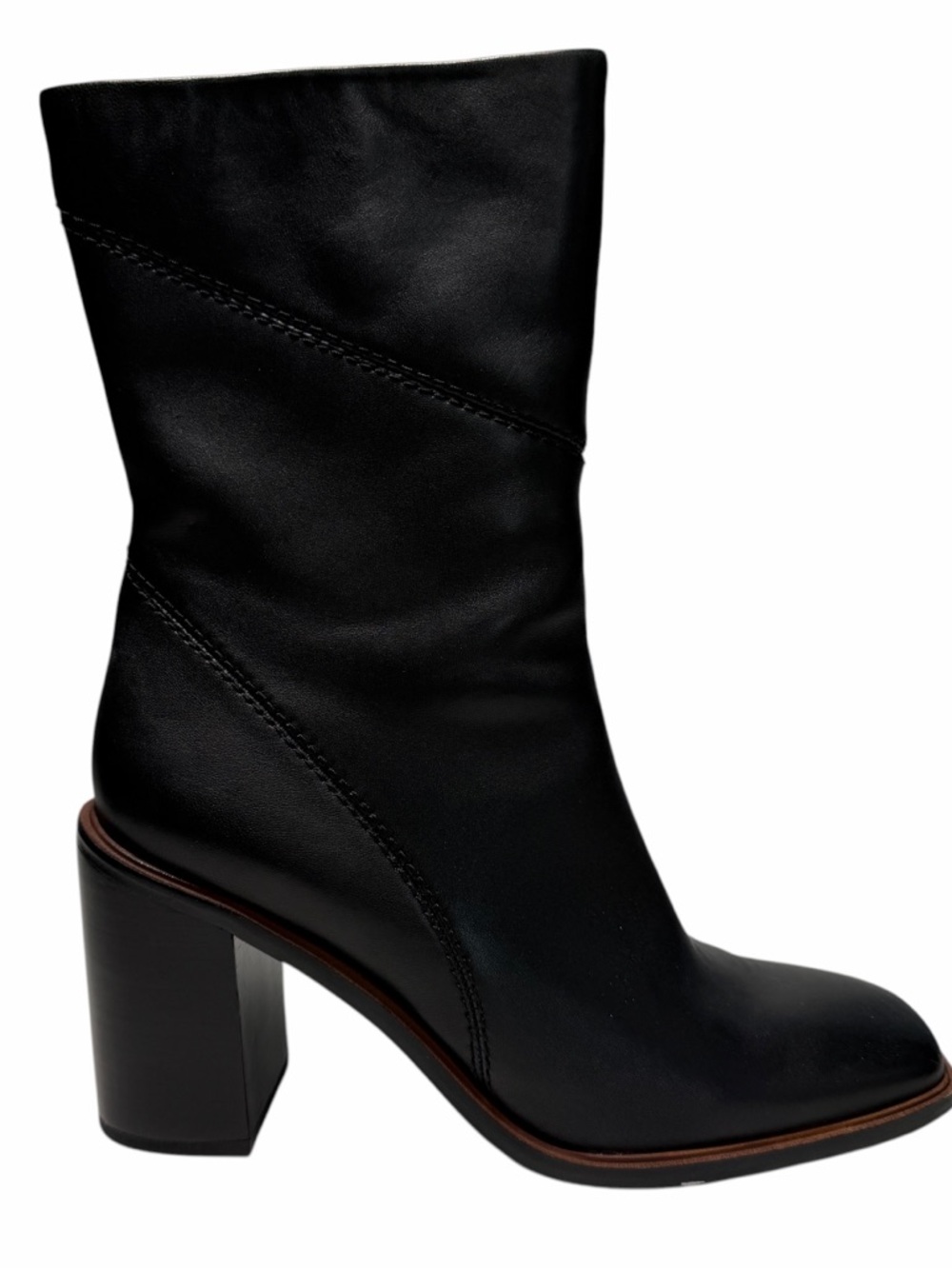 Franco Sarto Black Leather Mid-Calf Block Heel Boot Size 8